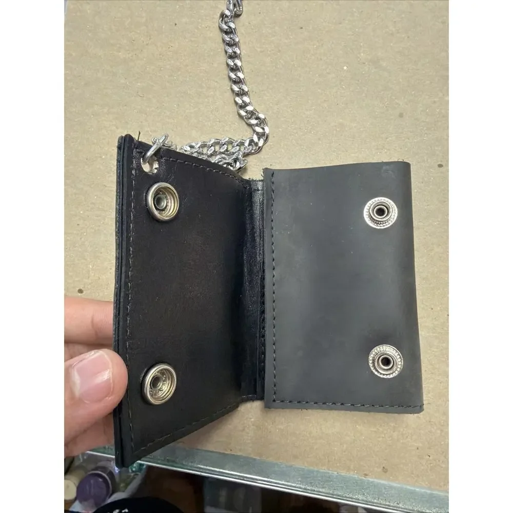 Harley Davidson Leather Chain Wallet Bifold Black Motorcycle Biker Wallet